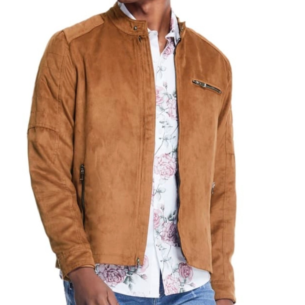 NEW GUESS Freddie Faux-Suede Moto Jacket SZ L